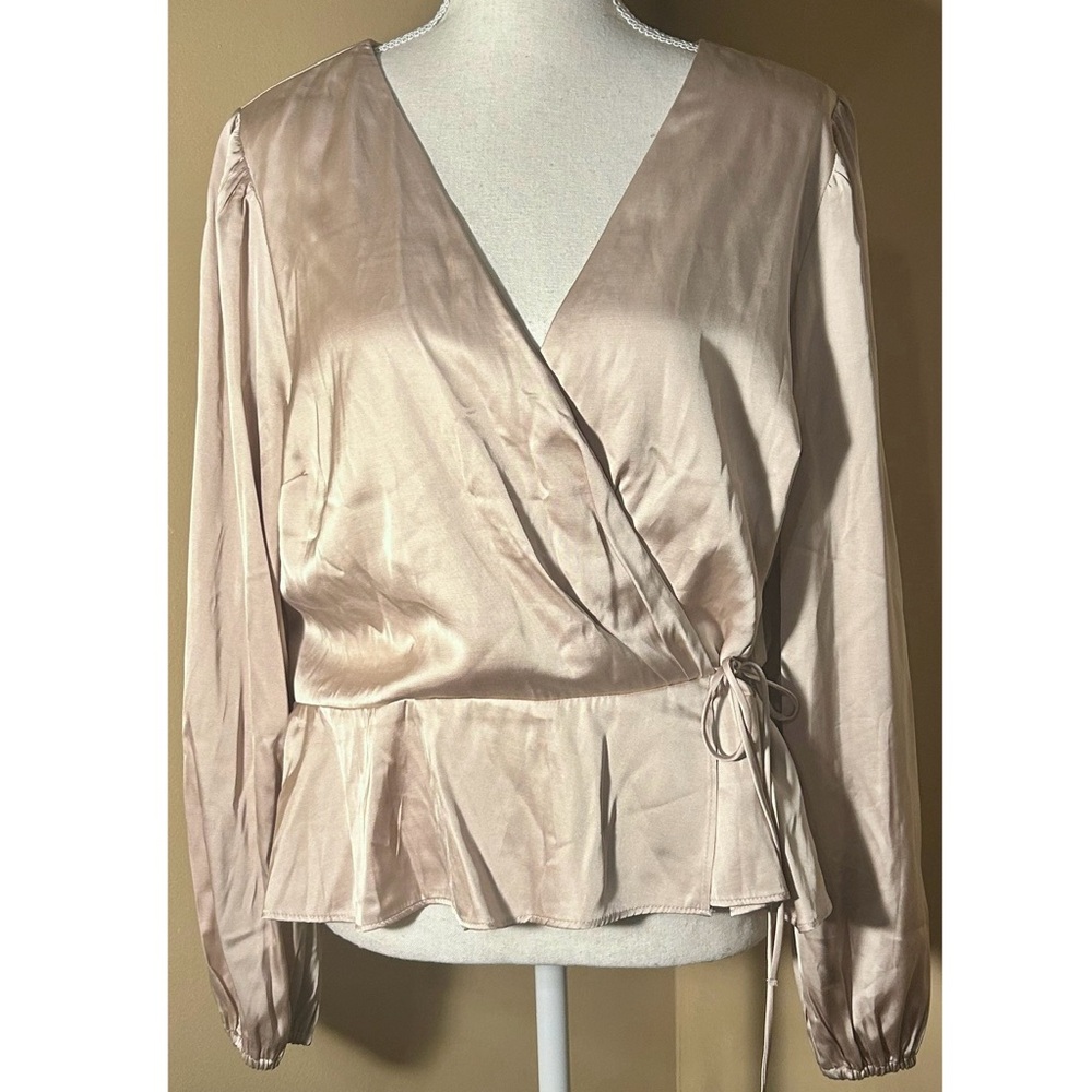 Abercrombie & Fitch Satin Wrap Blouse in Light Blush